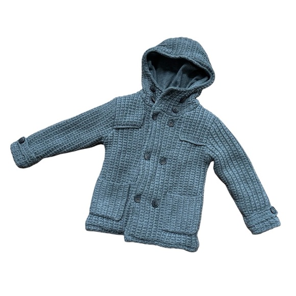 Zara Gray Chunky Knit Jacket Hooded Cardigan Sweater Button Up Boy Size 5-6 - Picture 1 of 7